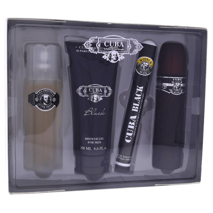Cuba Black by Cuba for Men - 4 Pc Gift Set 3.4oz EDT Spray, 1.7oz EDT Spray, 3.3oz After Shave, 6.7oz Shower Gel